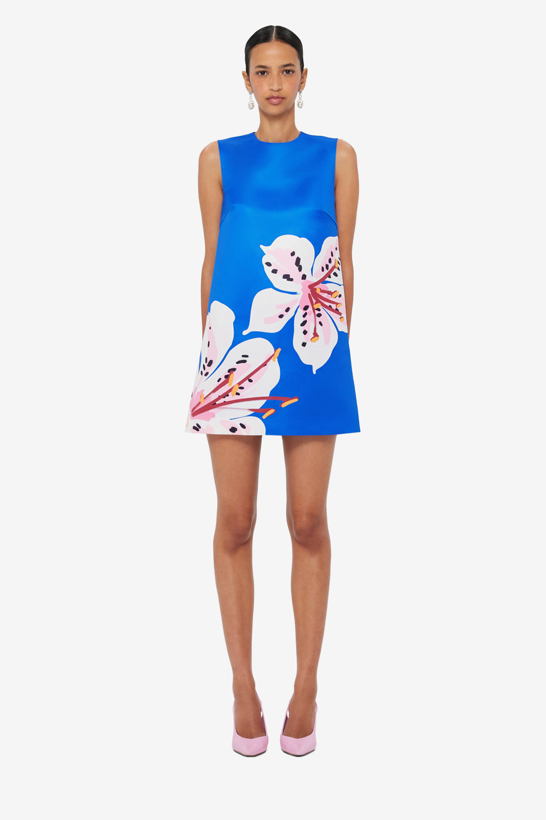 Exclusive LEO LIN Yvonne Mini Dress - Lily Print in Cobalt