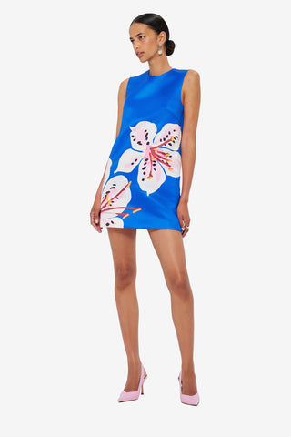 Exclusive LEO LIN Yvonne Mini Dress - Lily Print in Cobalt