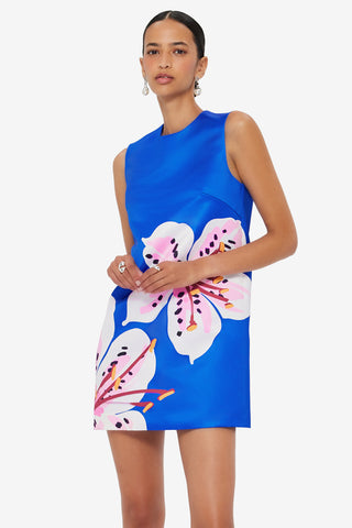 Exclusive LEO LIN Yvonne Mini Dress - Lily Print in Cobalt
