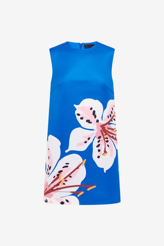 Exclusive LEO LIN Yvonne Mini Dress - Lily Print in Cobalt