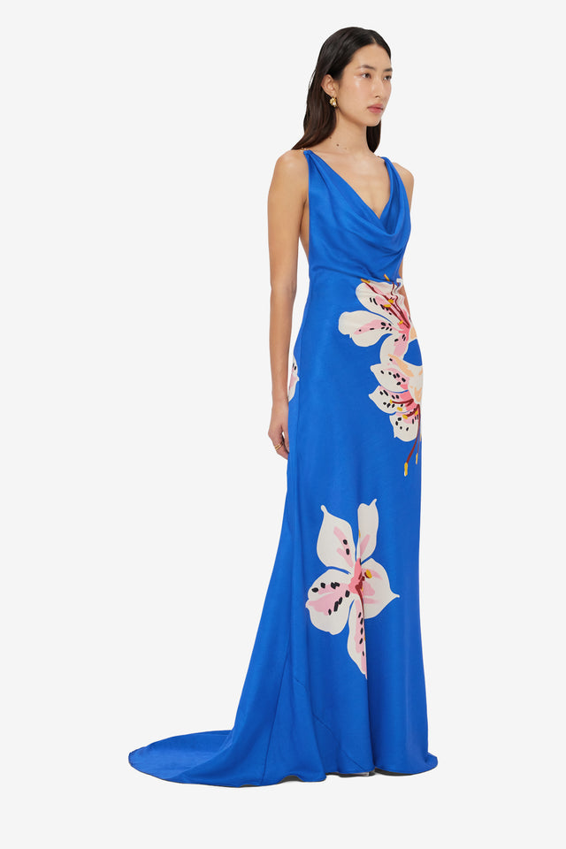 Exclusive LEO LIN Imogen Gown - Lily Print in Cobalt