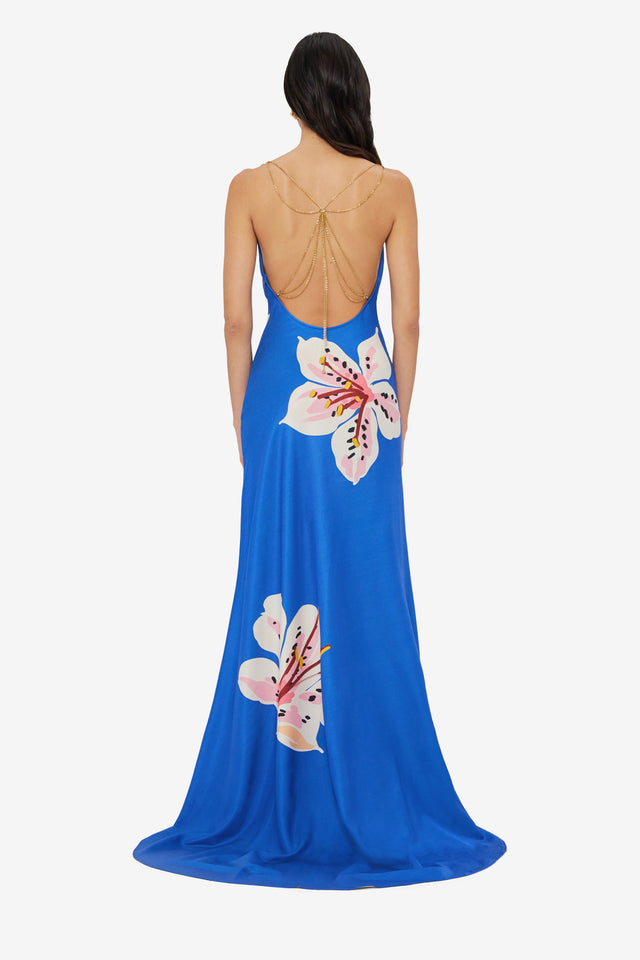 Exclusive LEO LIN Imogen Gown - Lily Print in Cobalt