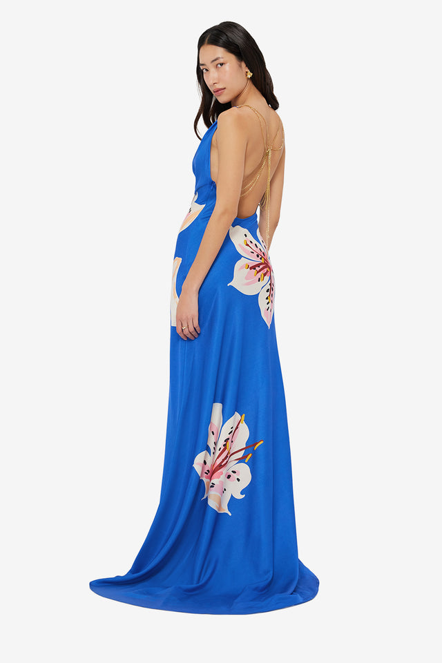 Exclusive LEO LIN Imogen Gown - Lily Print in Cobalt