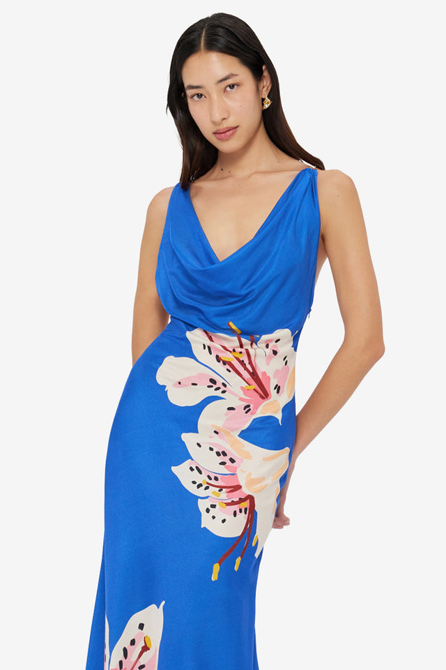 Exclusive LEO LIN Imogen Gown - Lily Print in Cobalt