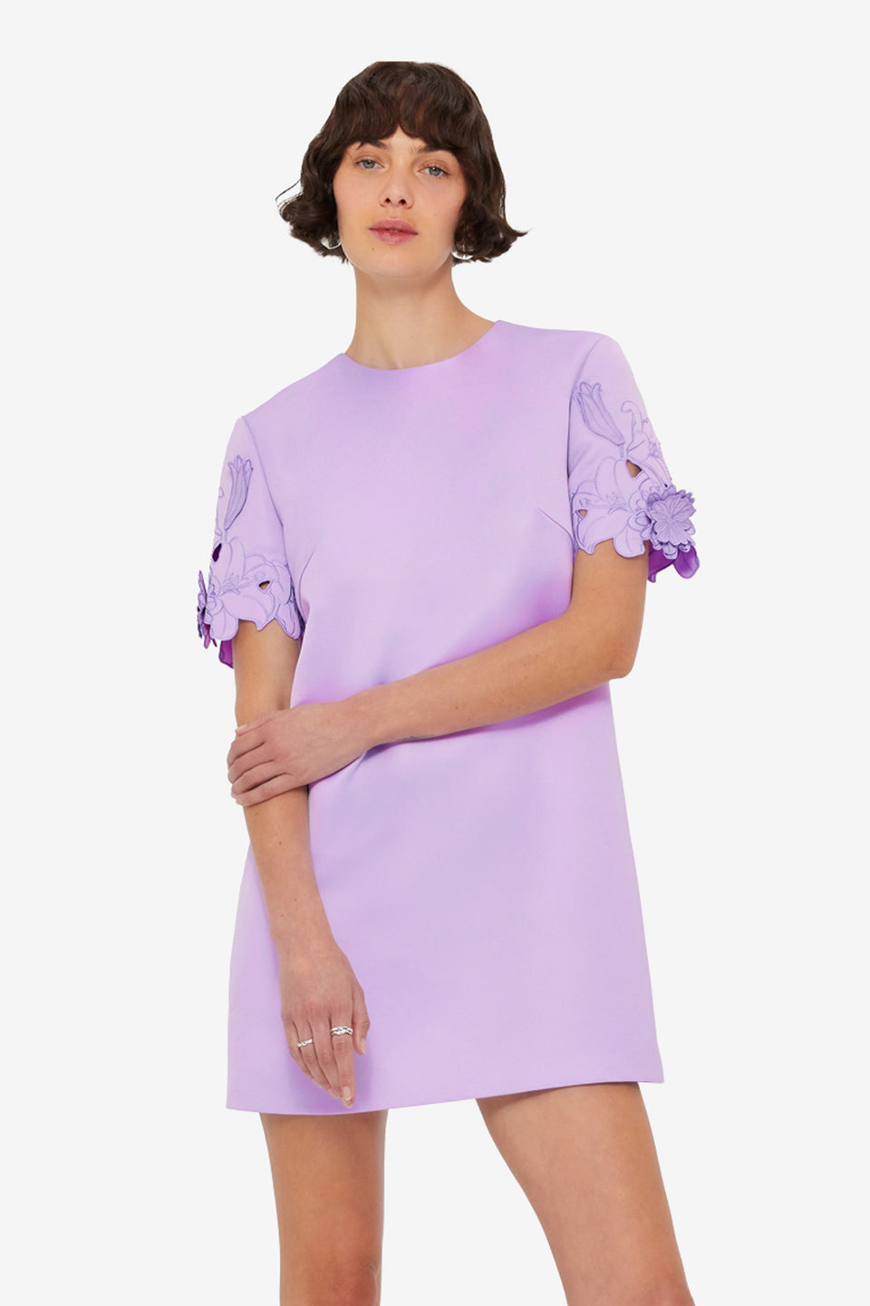 Exclusive LEO LIN Aurie Appliqué Short Sleeve Mini Dress - Lilac
