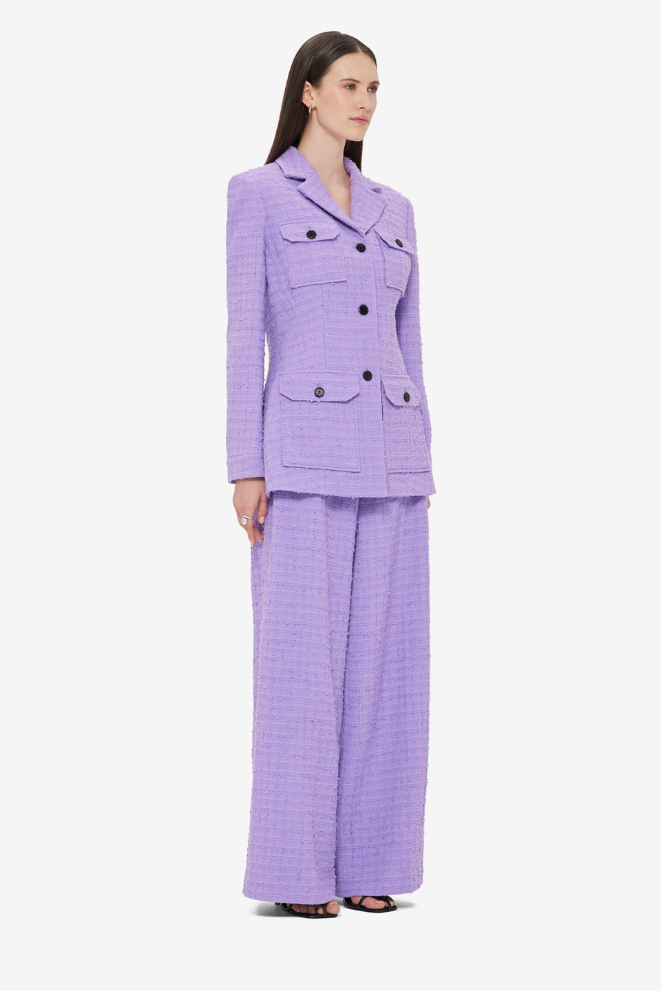 Exclusive LEO LIN Edith Tweed Pocket Blazer - Violet