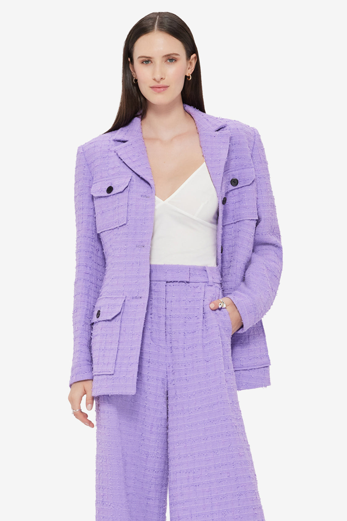 Exclusive LEO LIN Edith Tweed Pocket Blazer - Violet