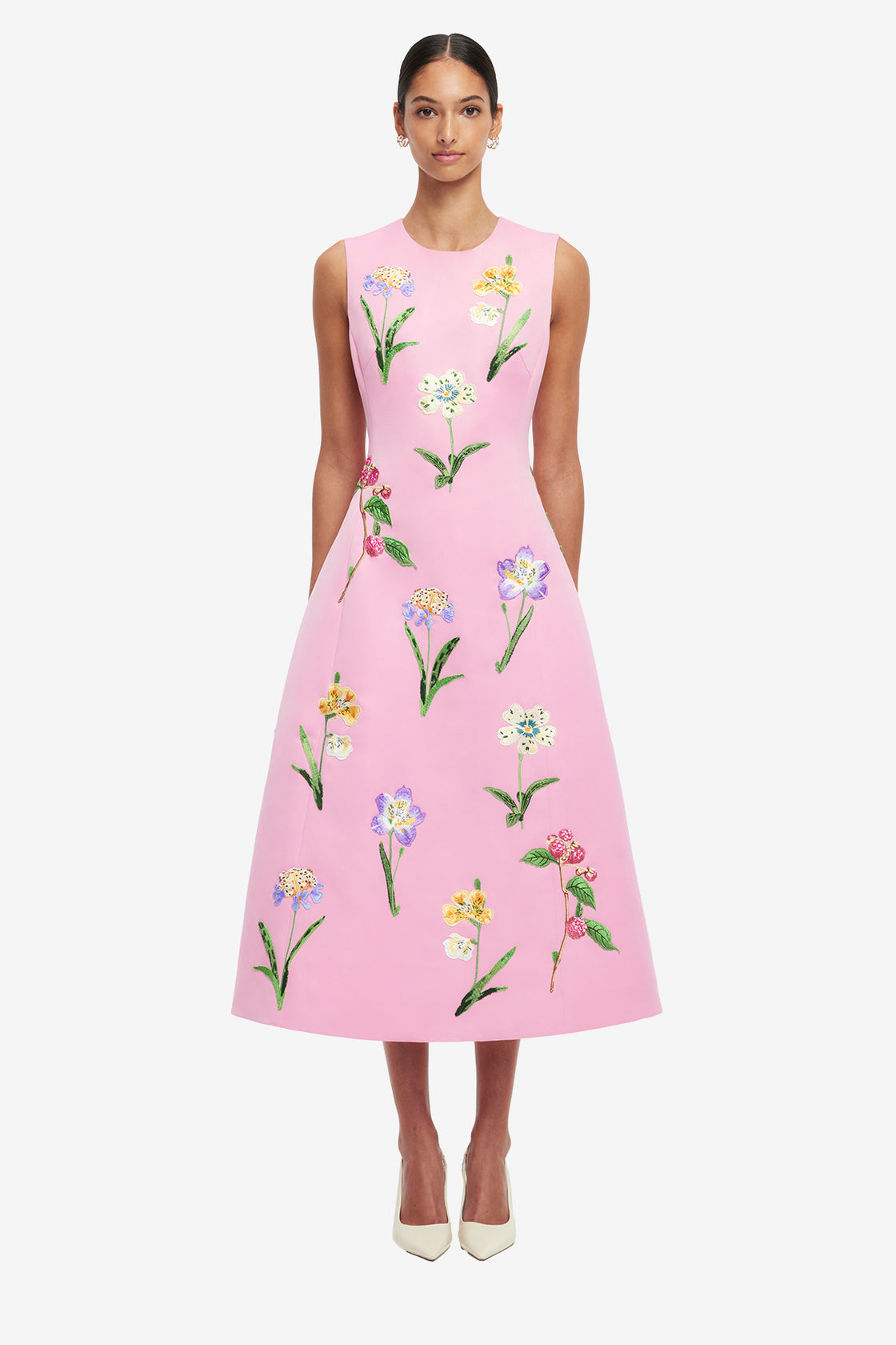 Exclusive LEO LIN Cleo Embellished Sleeveless Midi Dress - Wild Flower in Flamingo