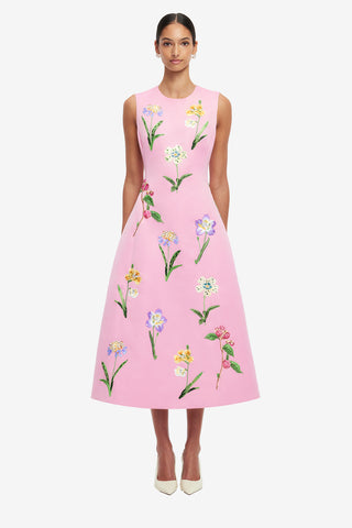 Exclusive LEO LIN Cleo Embellished Sleeveless Midi Dress - Wild Flower in Flamingo