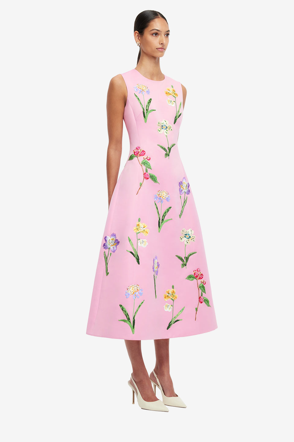 Exclusive LEO LIN Cleo Embellished Sleeveless Midi Dress - Wild Flower in Flamingo