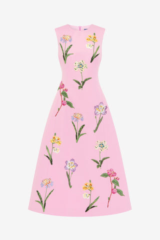 Exclusive LEO LIN Cleo Embellished Sleeveless Midi Dress - Wild Flower in Flamingo