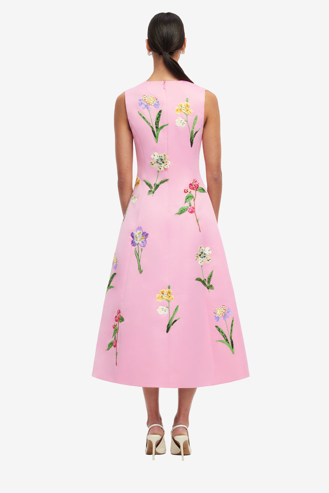Exclusive LEO LIN Cleo Embellished Sleeveless Midi Dress - Wild Flower in Flamingo