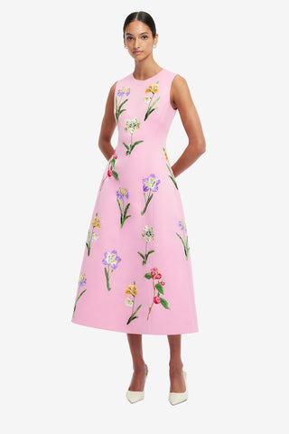 Exclusive LEO LIN Cleo Embellished Sleeveless Midi Dress - Wild Flower in Flamingo
