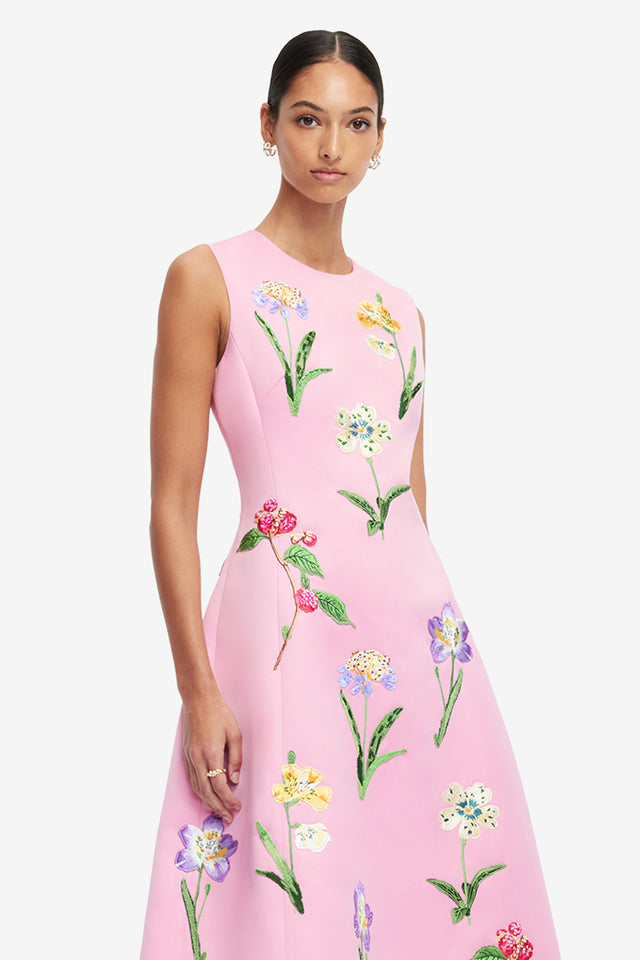 Exclusive LEO LIN Cleo Embellished Sleeveless Midi Dress - Wild Flower in Flamingo