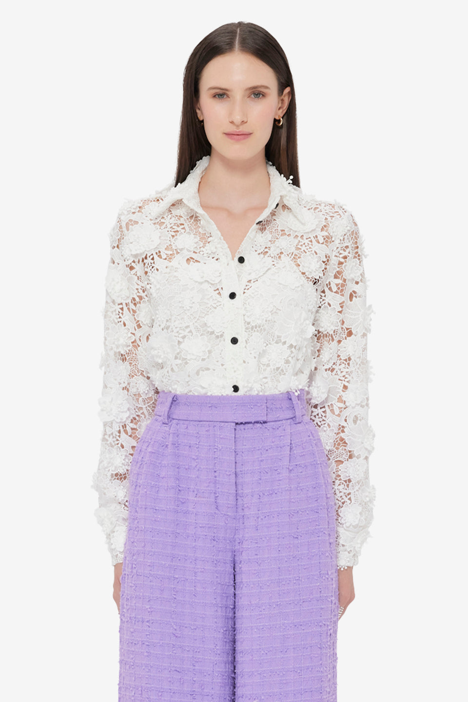 Exclusive LEO LIN Sabrina Lace Shirt - Snow