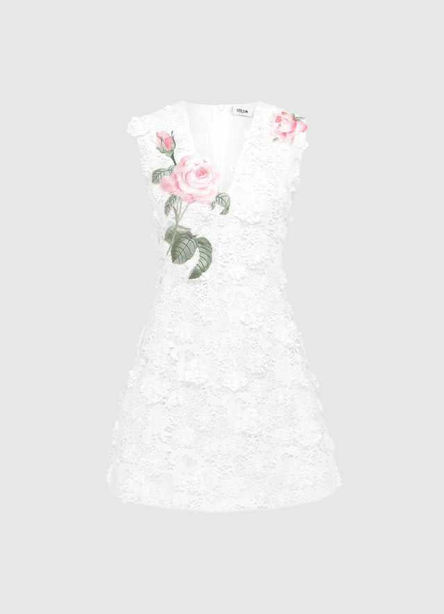 Exclusive LEO LIN Briana V Neck Embroidered Lace Mini Dress - Snow