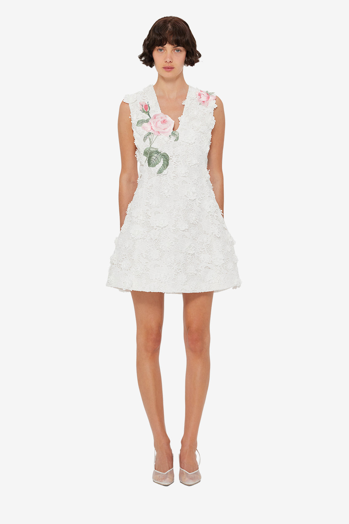 Exclusive LEO LIN Briana V Neck Embroidered Lace Mini Dress - Snow