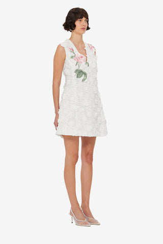 Exclusive LEO LIN Briana V Neck Embroidered Lace Mini Dress - Snow