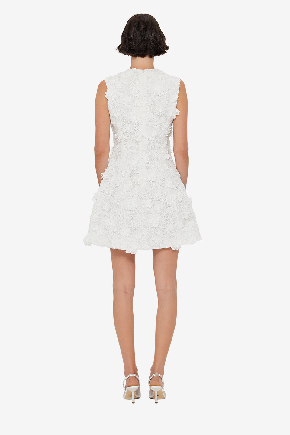 Exclusive LEO LIN Briana V Neck Embroidered Lace Mini Dress - Snow