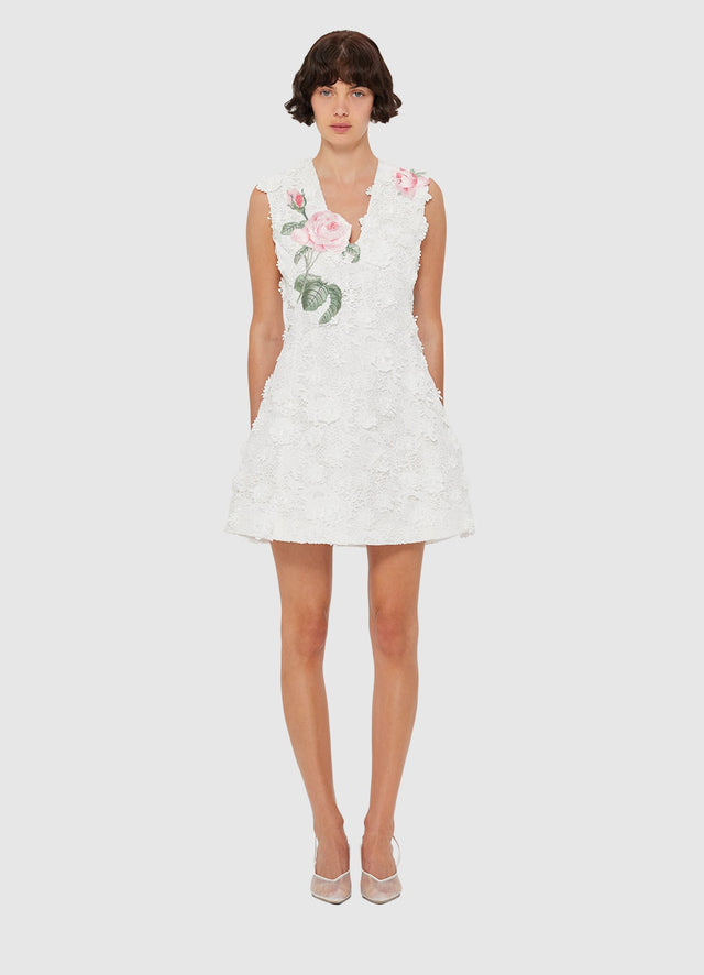 Exclusive LEO LIN Briana V Neck Embroidered Lace Mini Dress - Snow