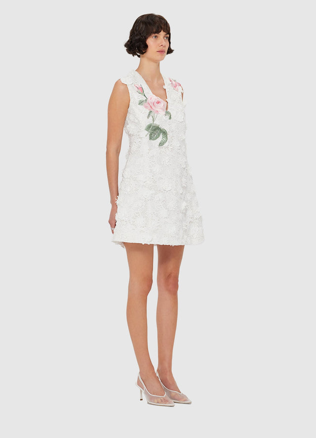 Exclusive LEO LIN Briana V Neck Embroidered Lace Mini Dress - Snow