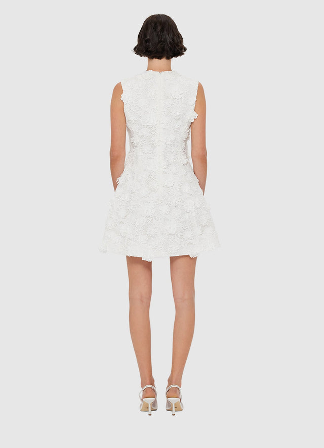 Exclusive LEO LIN Briana V Neck Embroidered Lace Mini Dress - Snow
