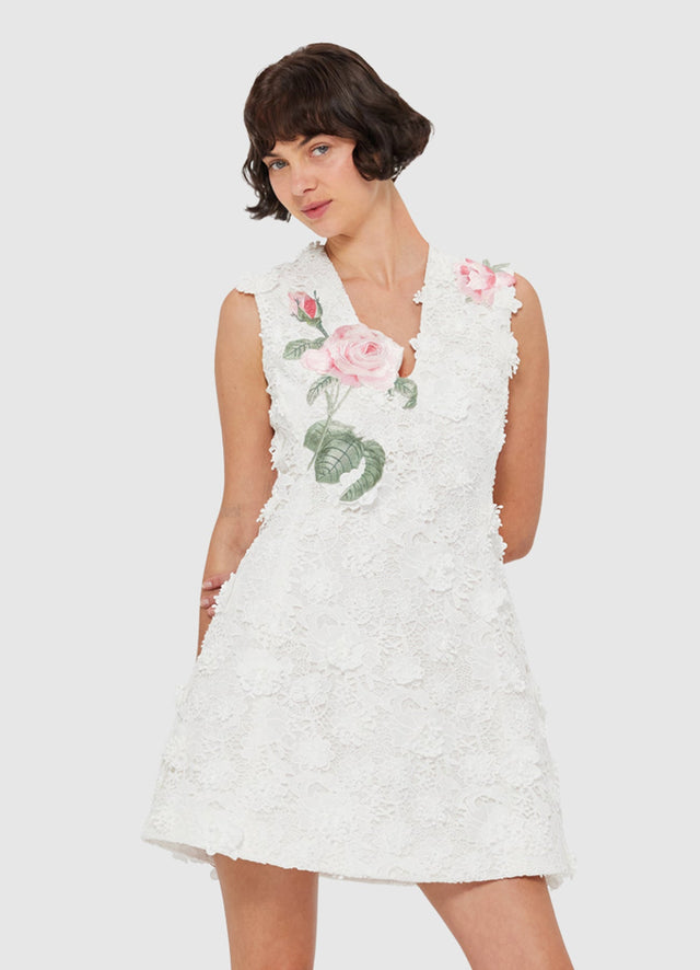 Exclusive LEO LIN Briana V Neck Embroidered Lace Mini Dress - Snow
