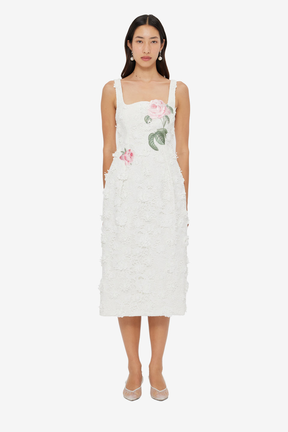 Exclusive LEO LIN Larissa Embroidered Lace Midi Dress - Snow