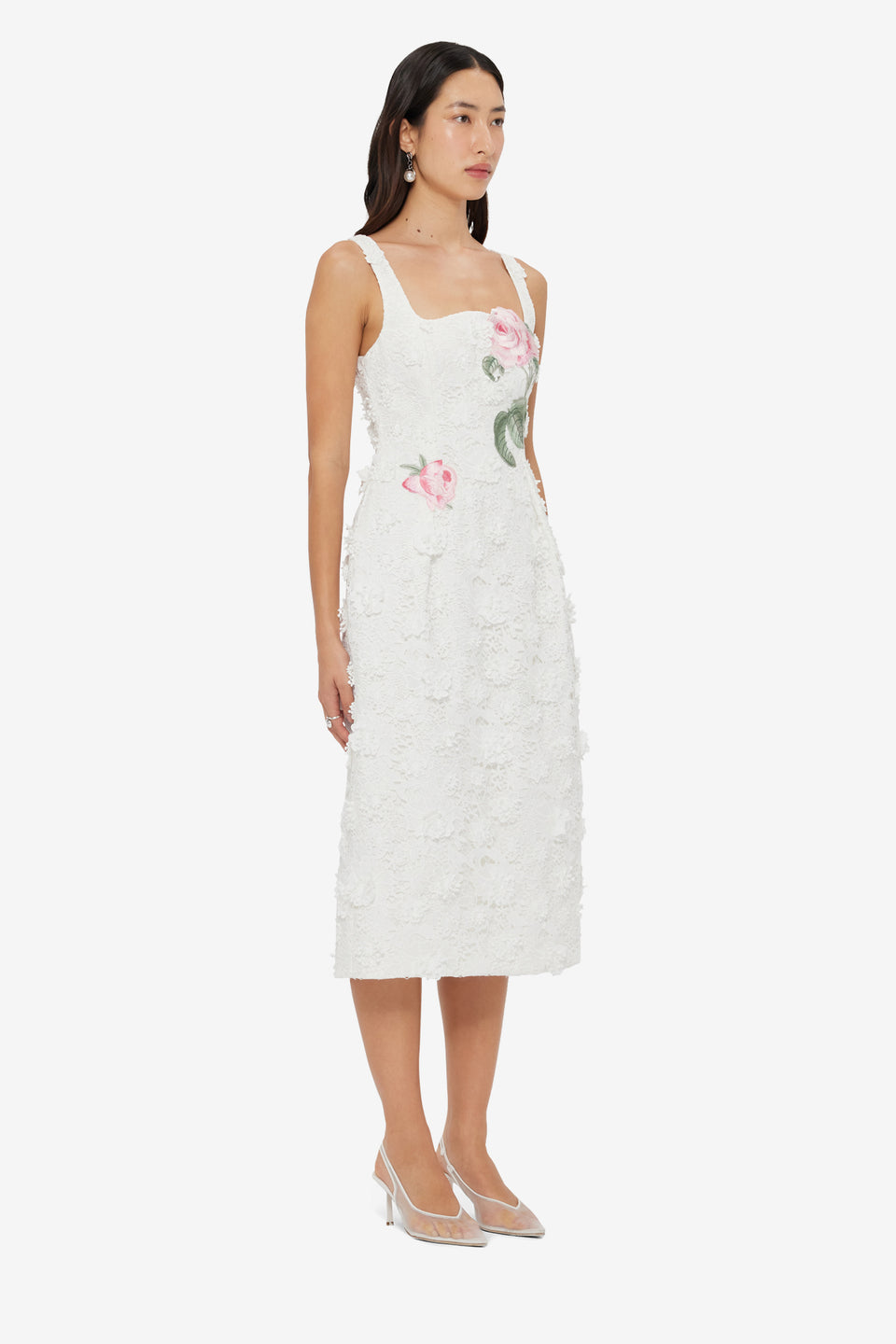 Exclusive LEO LIN Larissa Embroidered Lace Midi Dress - Snow