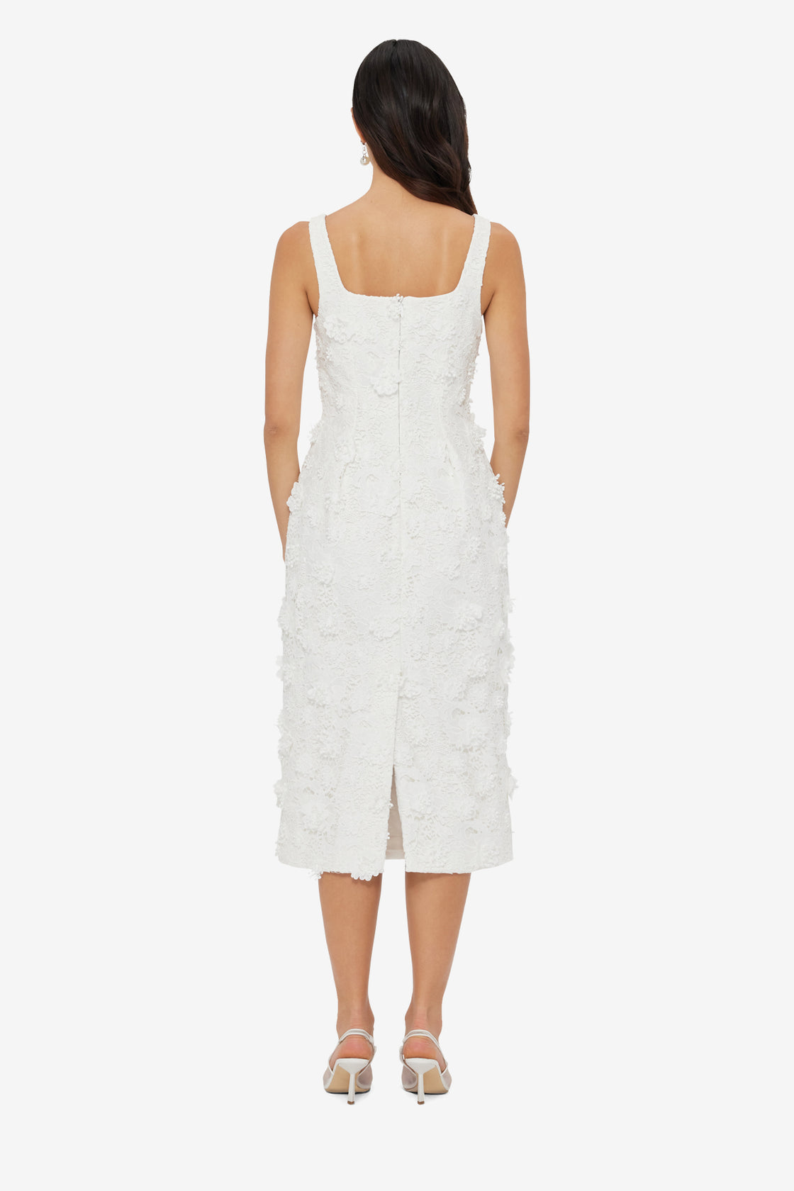 Exclusive LEO LIN Larissa Embroidered Lace Midi Dress - Snow