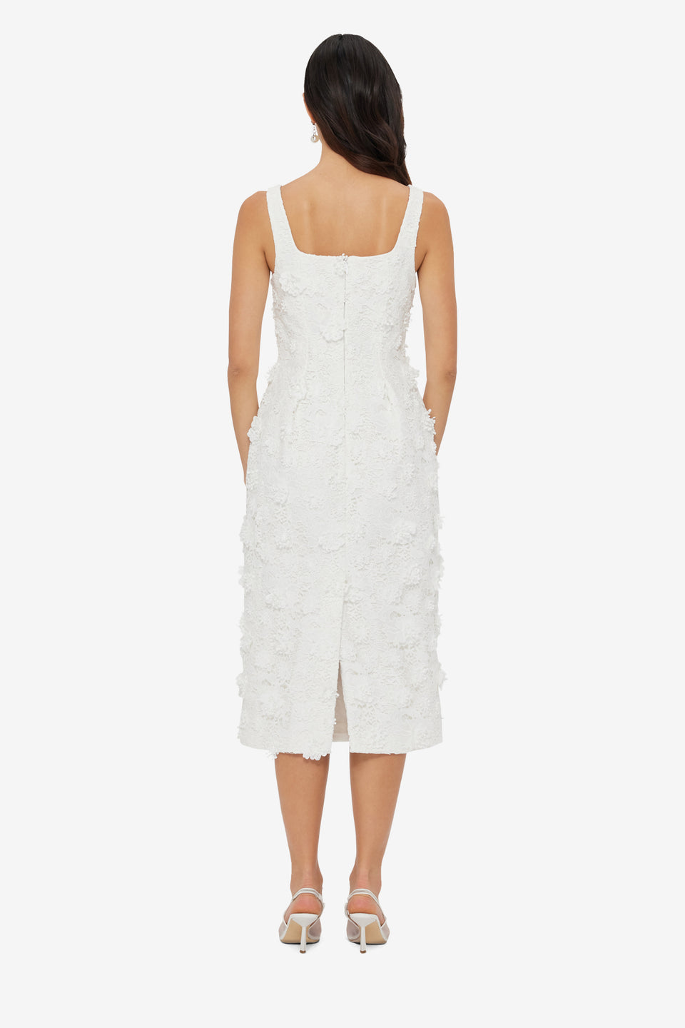 Exclusive LEO LIN Larissa Embroidered Lace Midi Dress - Snow