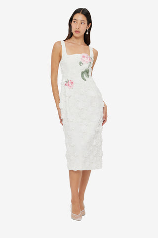 Exclusive LEO LIN Larissa Embroidered Lace Midi Dress - Snow