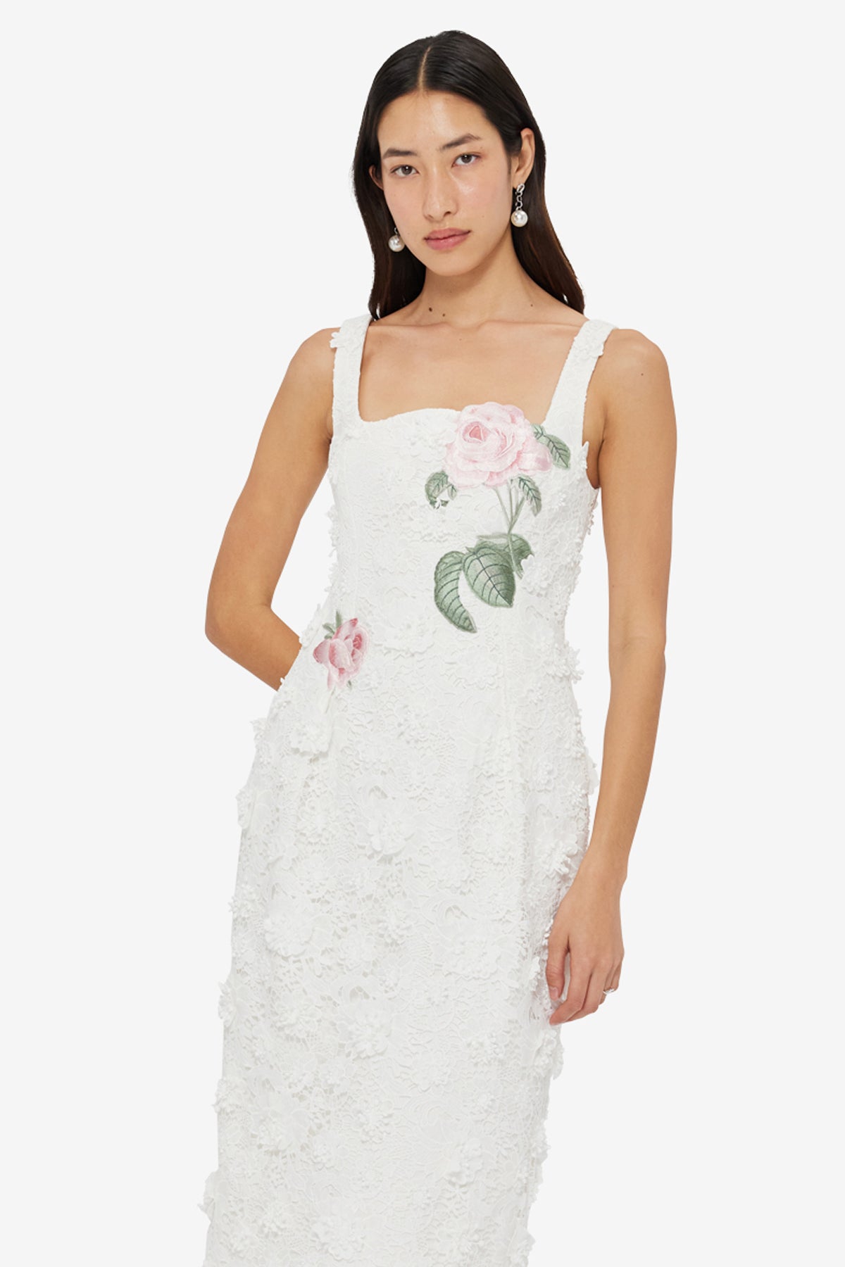 Larissa Embroidered Lace Midi Dress - Snow – LEO LIN