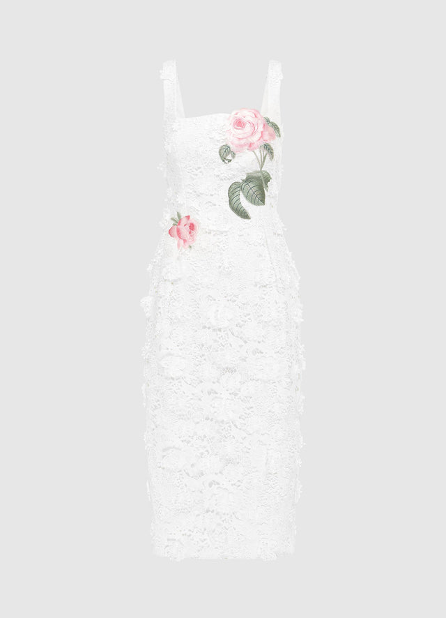 Exclusive LEO LIN Larissa Embroidered Lace Midi Dress - Snow