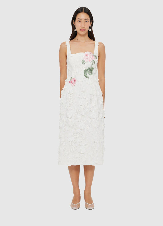 Exclusive LEO LIN Larissa Embroidered Lace Midi Dress - Snow