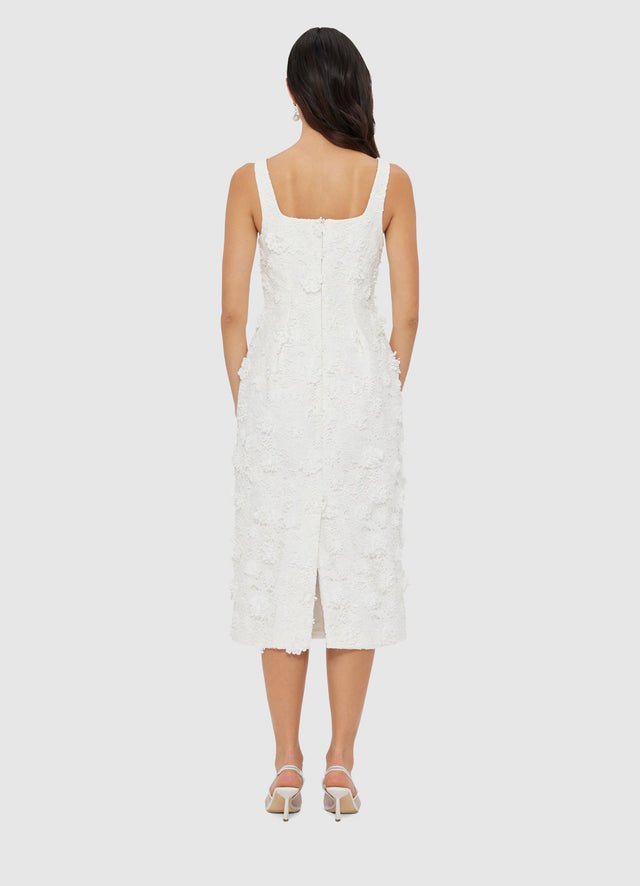 Exclusive LEO LIN Larissa Embroidered Lace Midi Dress - Snow