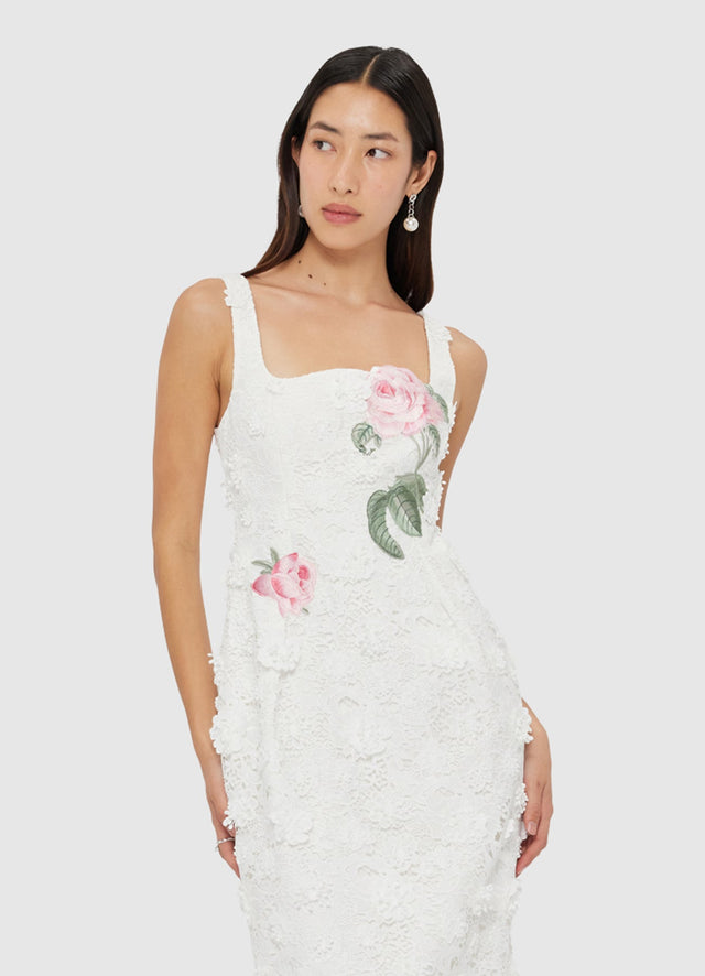 Exclusive LEO LIN Larissa Embroidered Lace Midi Dress - Snow