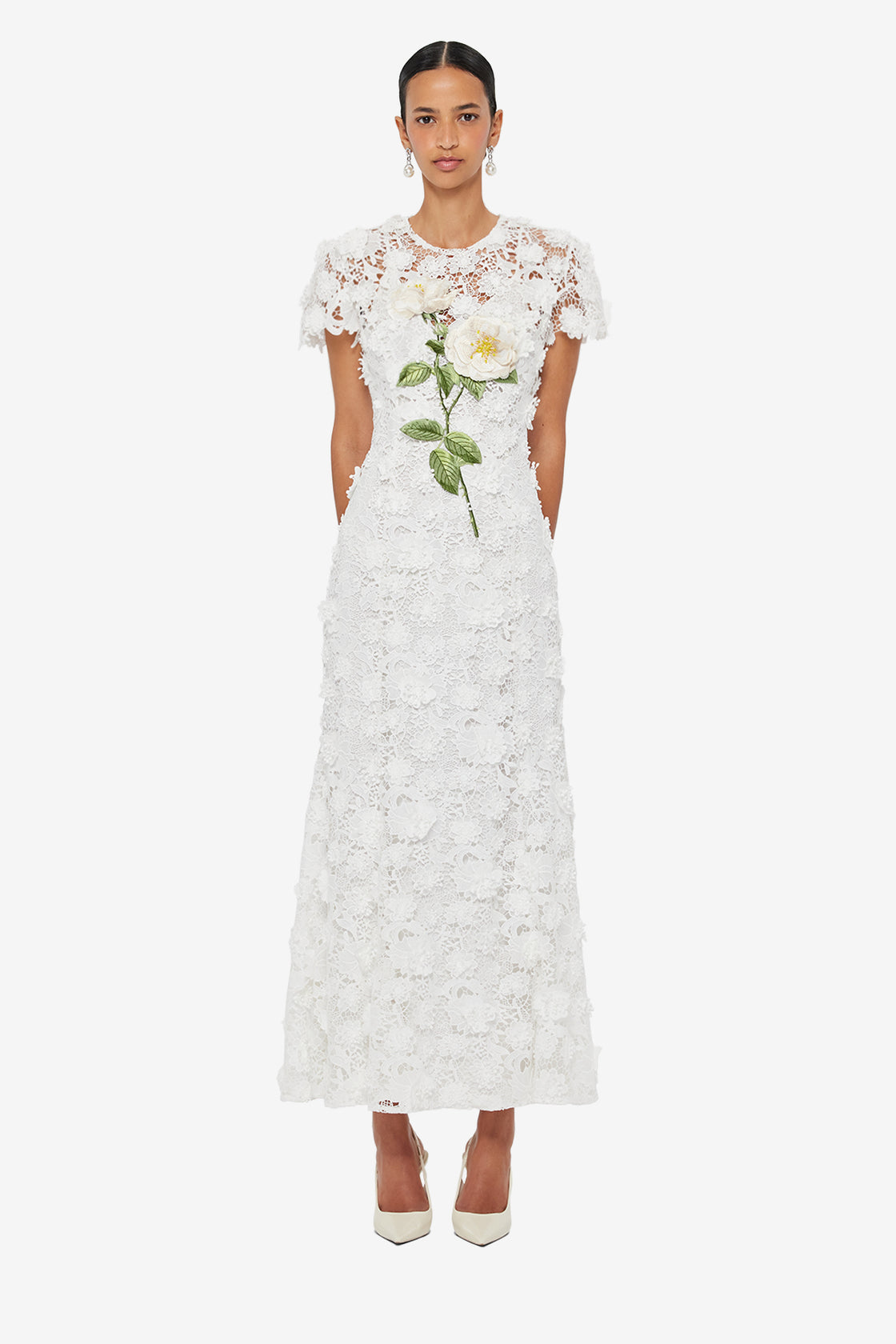 Exclusive LEO LIN Monique Embroidered Lace Maxi Dress - Snow