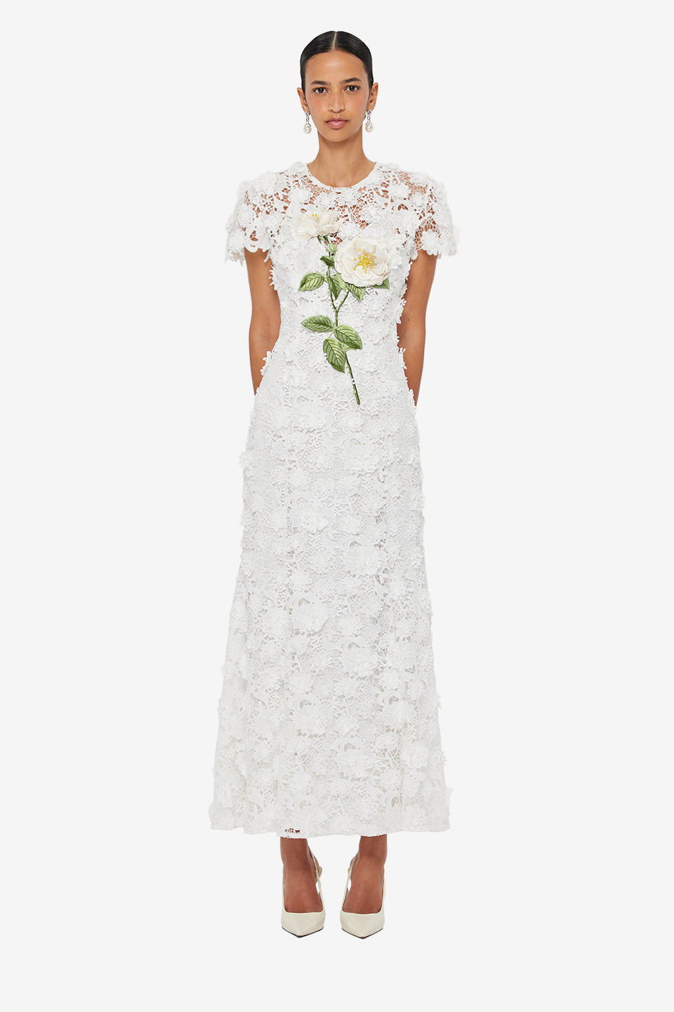 Exclusive LEO LIN Monique Embroidered Lace Maxi Dress - Snow