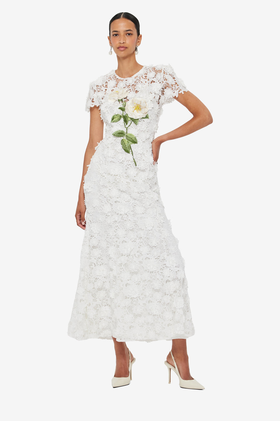 Exclusive LEO LIN Monique Embroidered Lace Maxi Dress - Snow