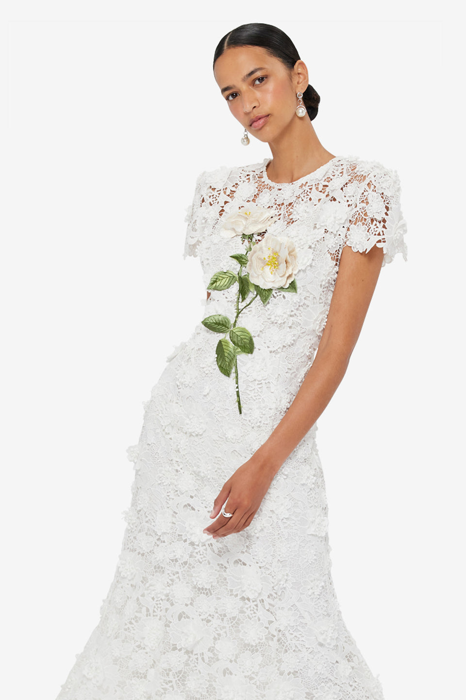 Exclusive LEO LIN Monique Embroidered Lace Maxi Dress - Snow