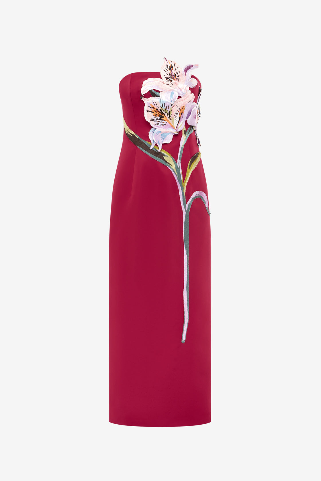Rayna Appliqu Floral Maxi Dress - Lily Print in Oxblood LEO LIN Rayna Appliqu Floral Maxi Dress - Lily Print in Oxblood LEO LIN