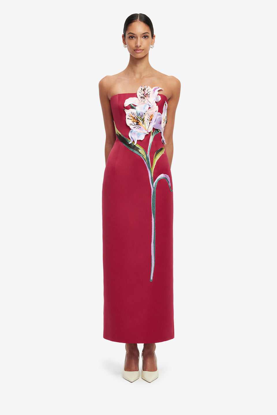 Exclusive LEO LIN Rayna Appliqué Floral Maxi Dress - Lily Print in Oxblood