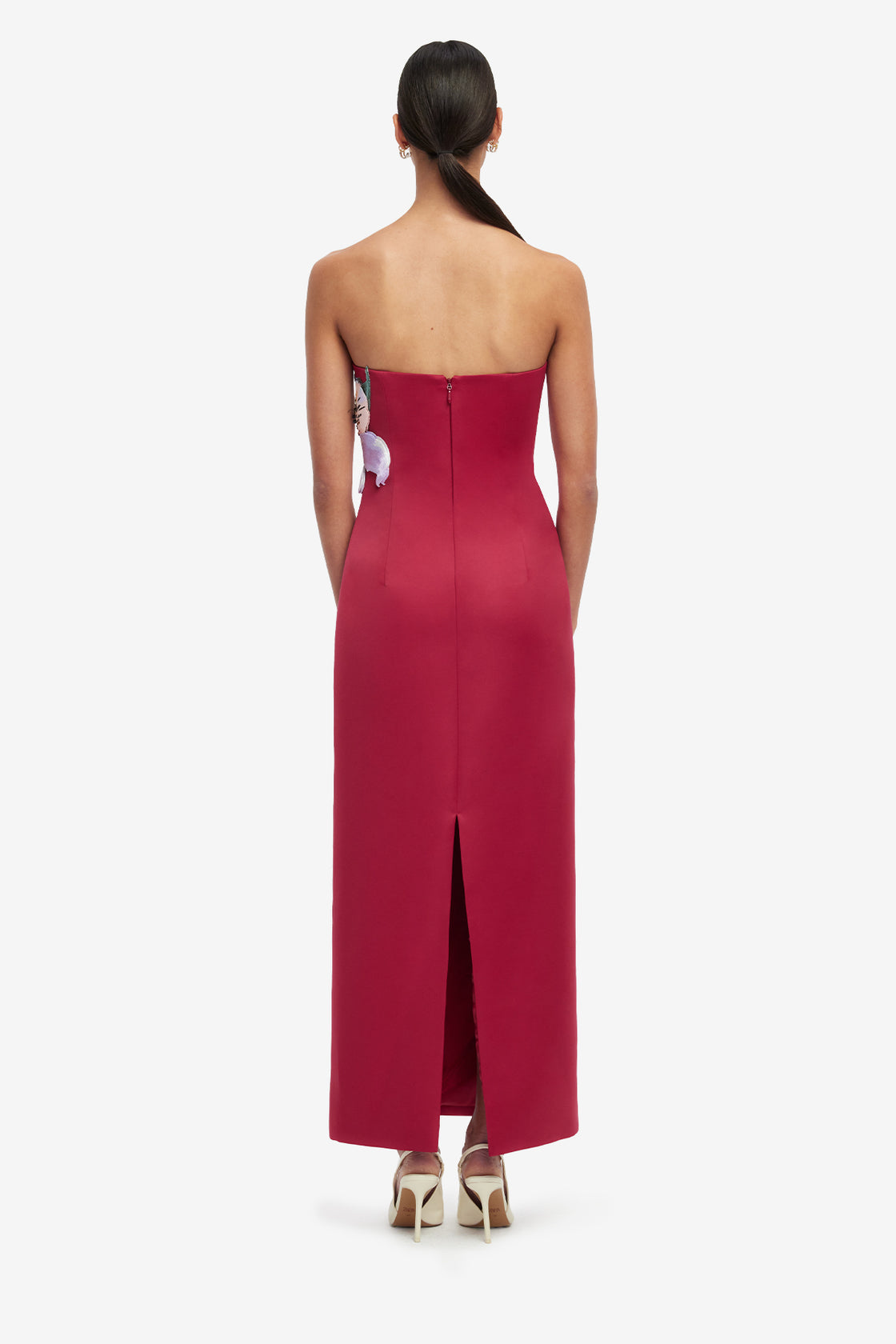 Rayna Appliqu Floral Maxi Dress - Lily Print in Oxblood LEO LIN Rayna Appliqu Floral Maxi Dress - Lily Print in Oxblood LEO LIN