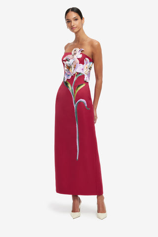 Exclusive LEO LIN Rayna Appliqué Floral Maxi Dress - Lily Print in Oxblood