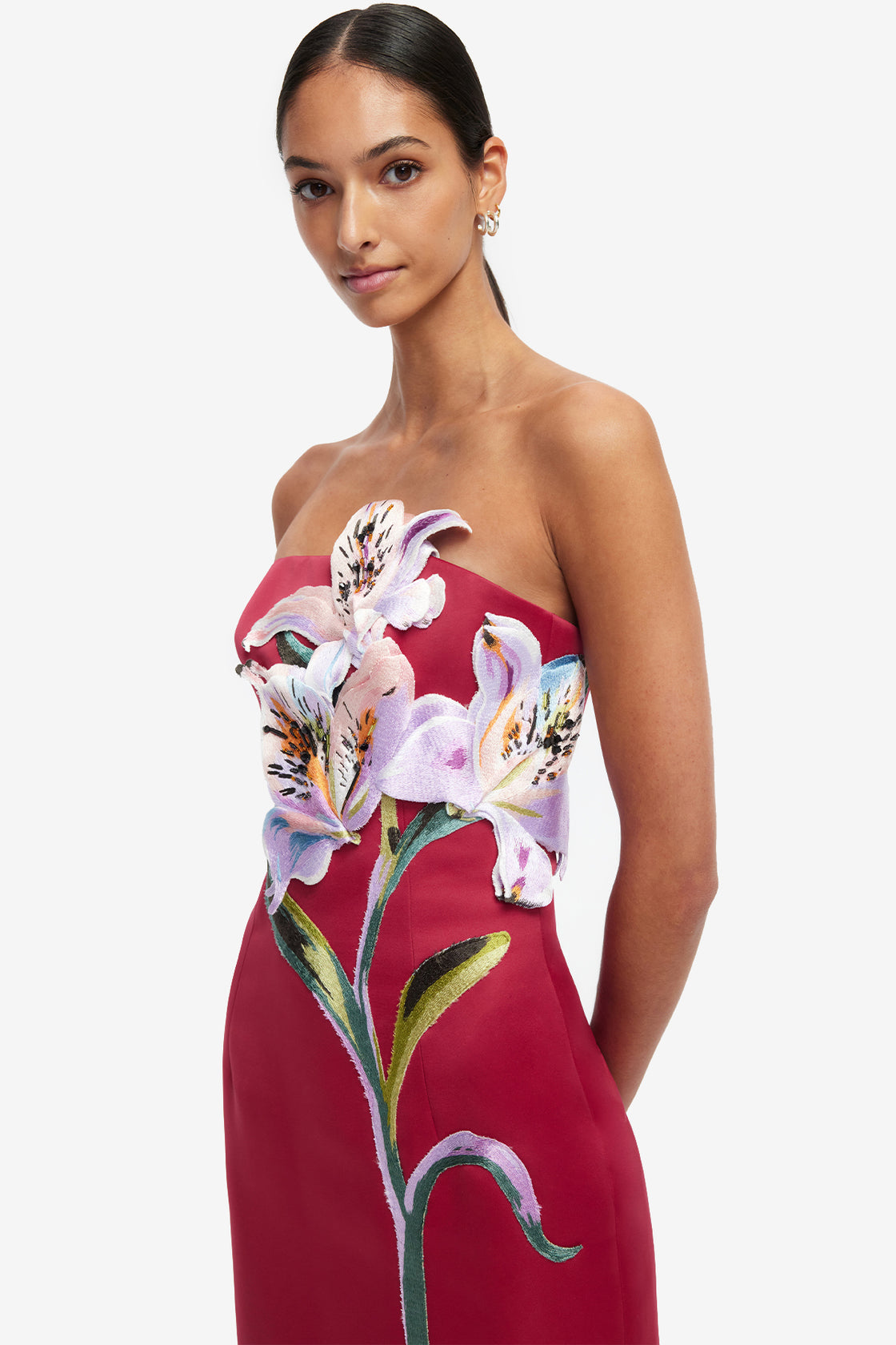Exclusive LEO LIN Rayna Appliqué Floral Maxi Dress - Lily Print in Oxblood