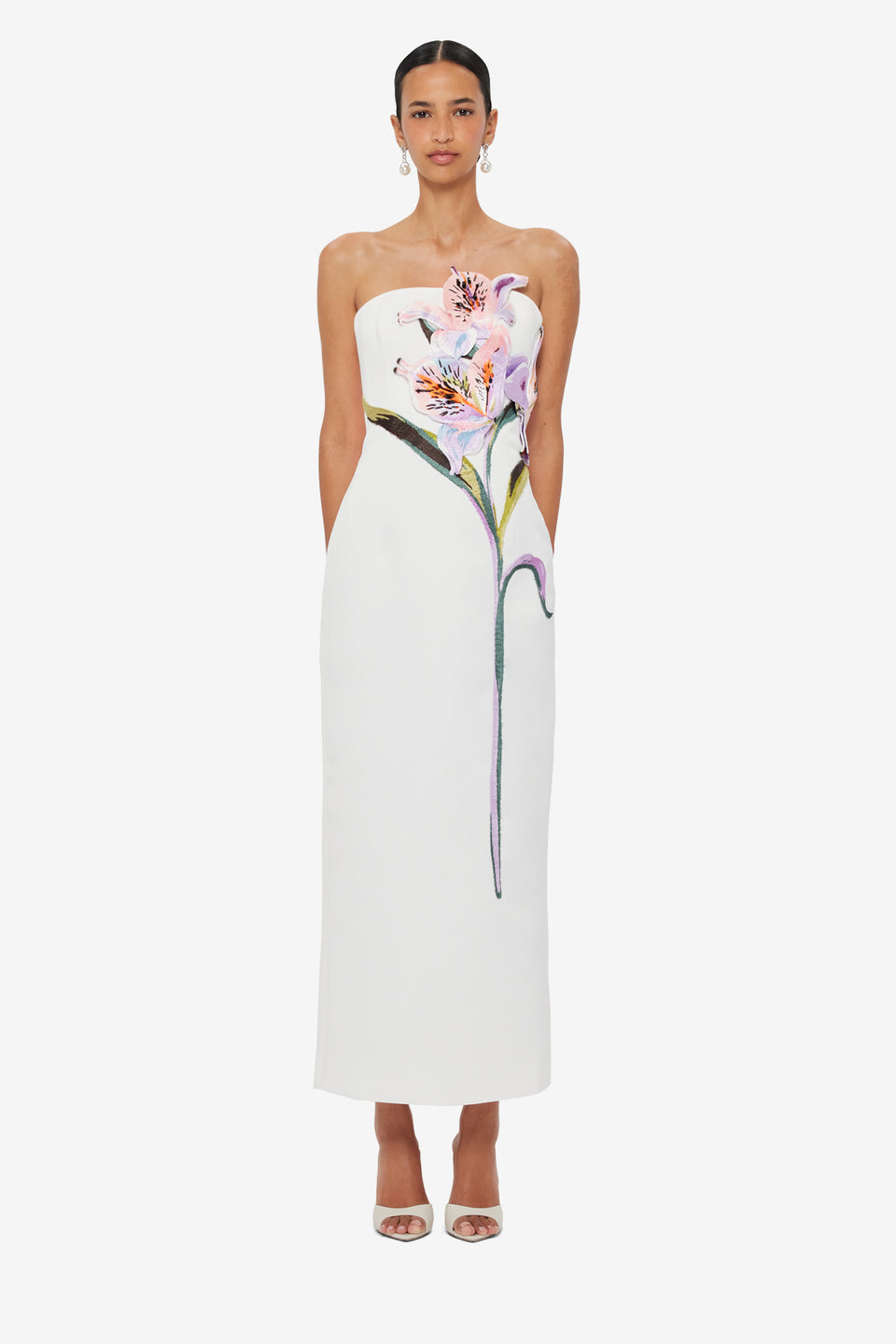 Exclusive LEO LIN Rayna Applique Floral Maxi Dress - Lily Print in Snow