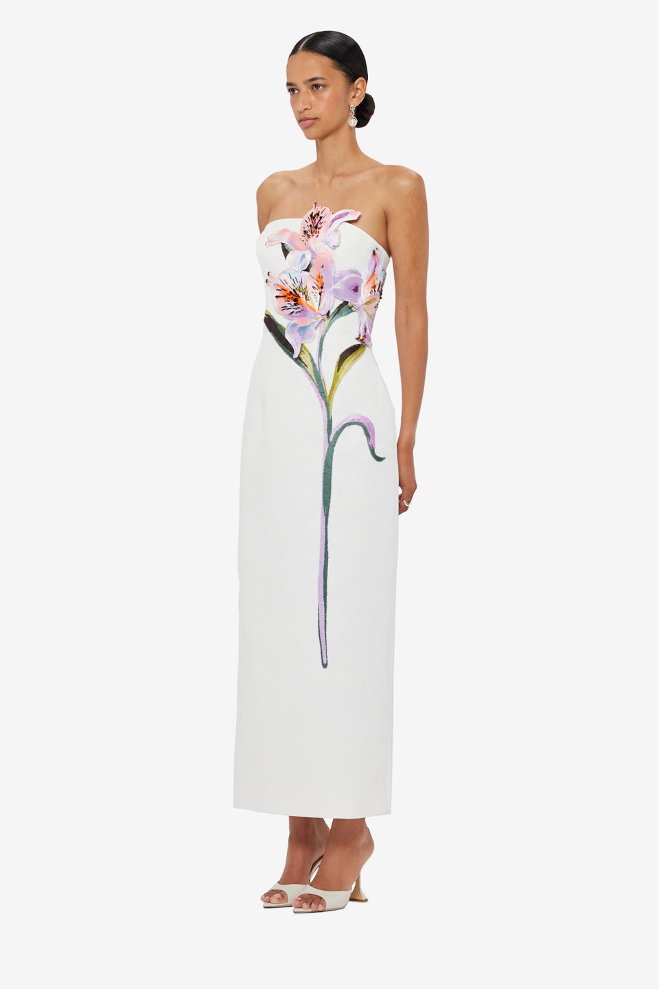 Exclusive LEO LIN Rayna Applique Floral Maxi Dress - Lily Print in Snow