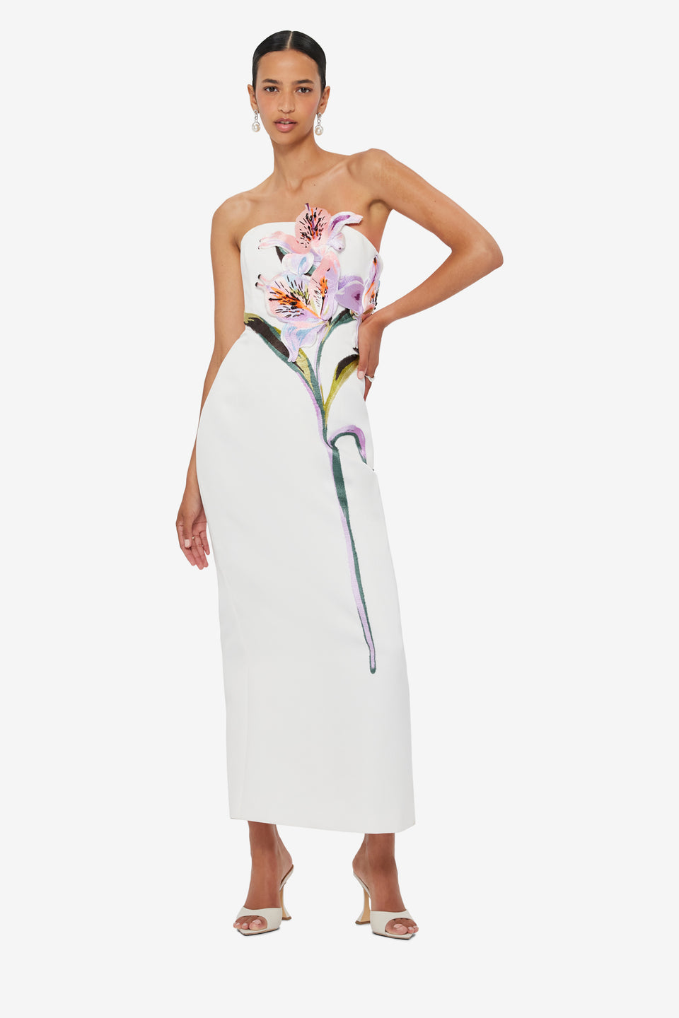 Exclusive LEO LIN Rayna Applique Floral Maxi Dress - Lily Print in Snow