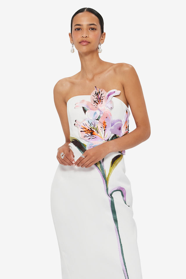 Exclusive LEO LIN Rayna Applique Floral Maxi Dress - Lily Print in Snow